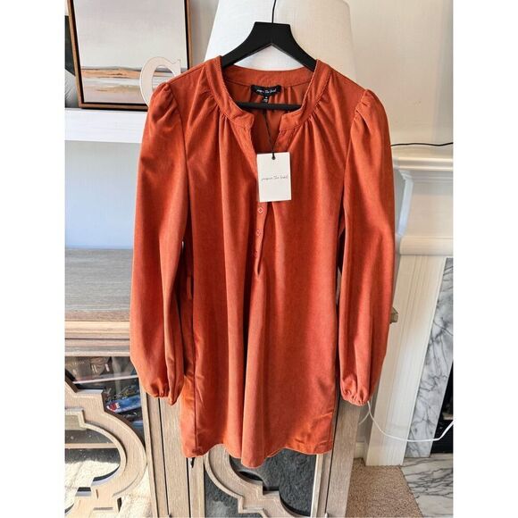 NWT Jacquie The Label Button Front Cord Dress Long Sleeve in Burnt Orange Size M - Picture 2 of 9